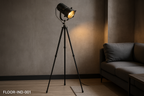 Luminária de Chão Industrial Tripé Metal Preto Spot Ajustável 160cm